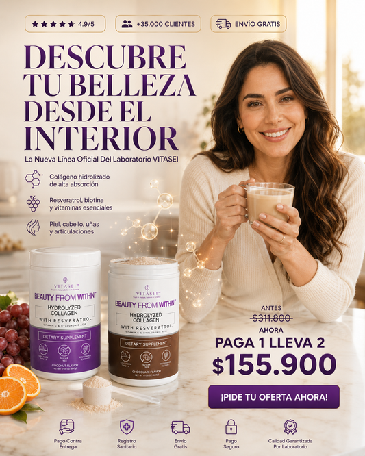 OFERTA PAGA 1 LLEVA 2: COLÁGENO HIDROLIZADO CON RESVERATROL VITASEI BEAUTY B. - TAMAÑO NORMAL 600 G NL